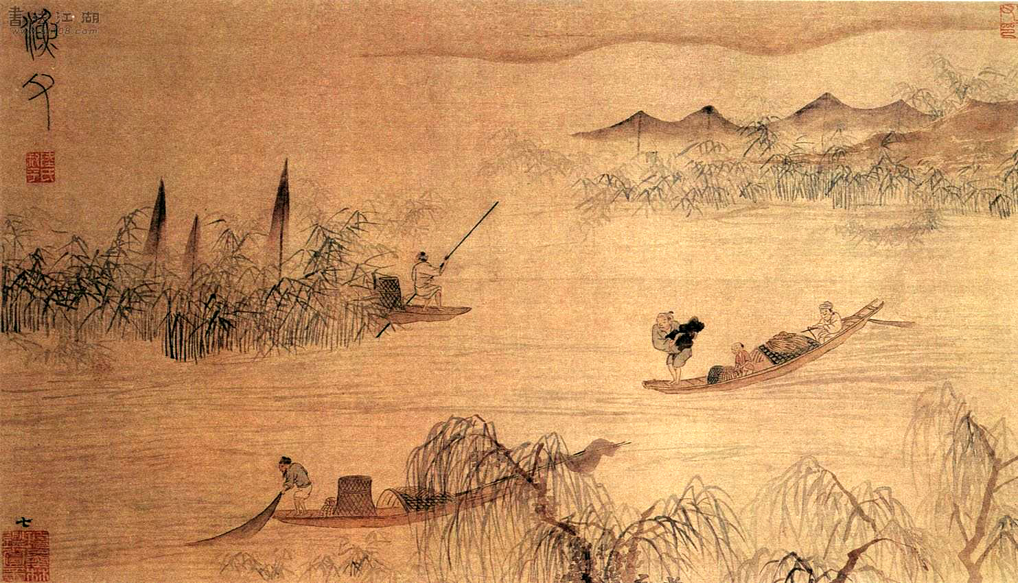 三四句"青箬笠,绿蓑衣,斜风细雨不须归"描写了渔夫捕鱼的情态,寄托了