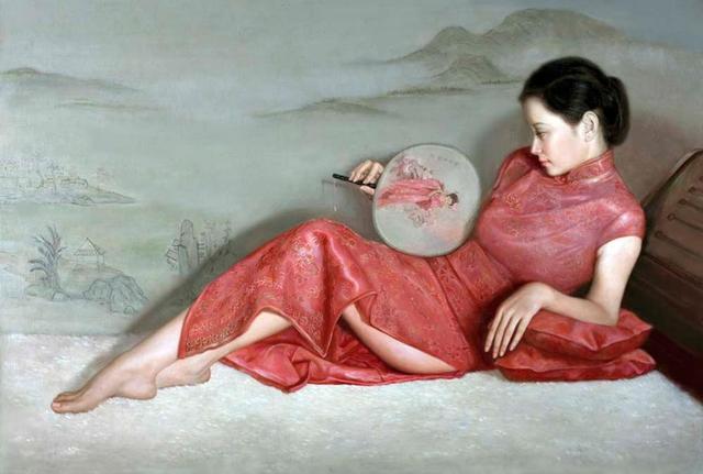 油画旗袍美女的风韵气质