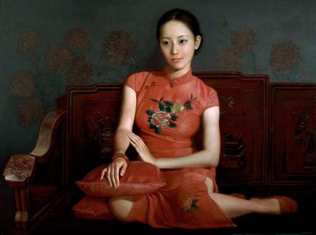 油画旗袍美女的风韵气质