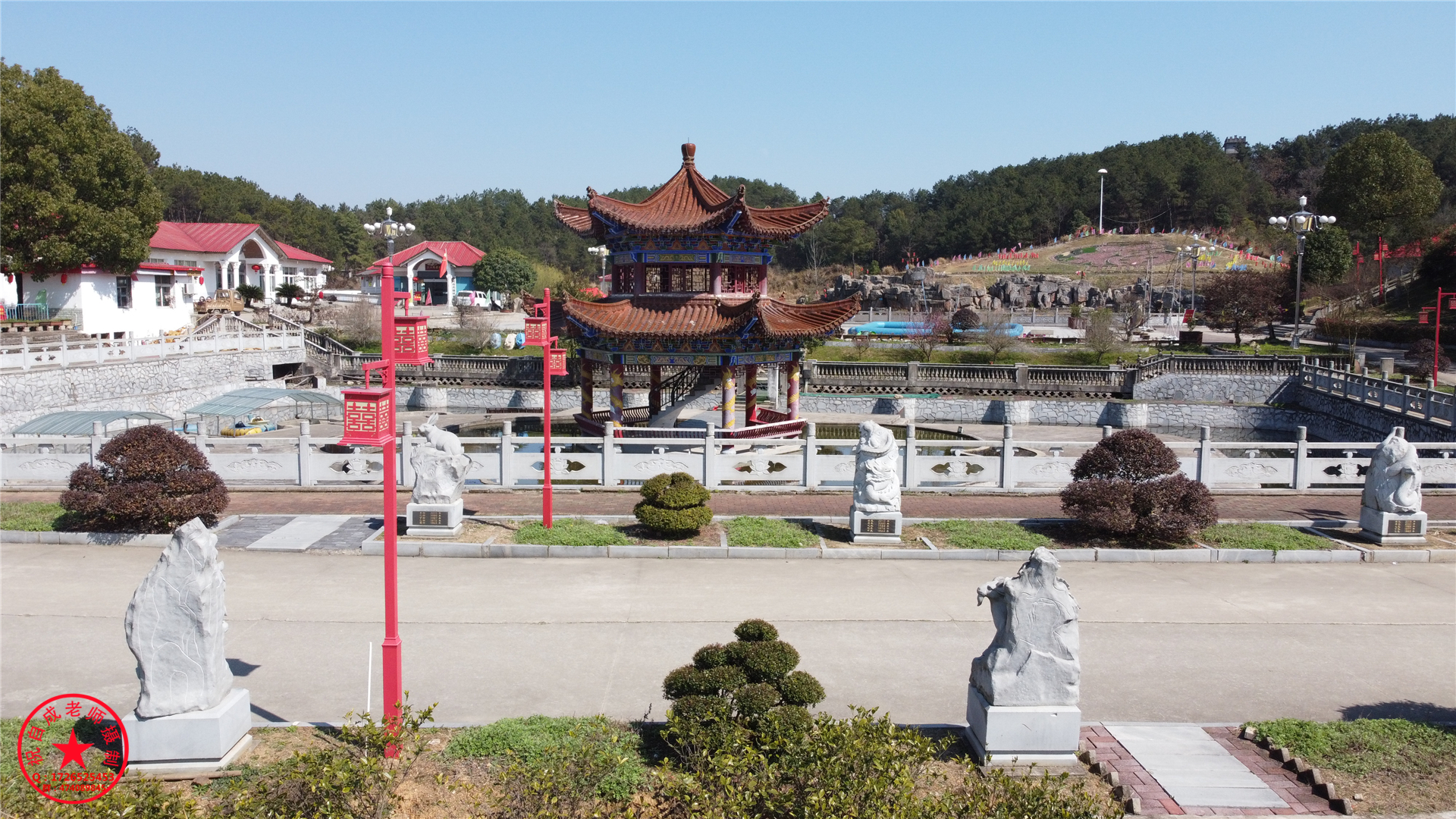 航拍蕲春县三江风景区