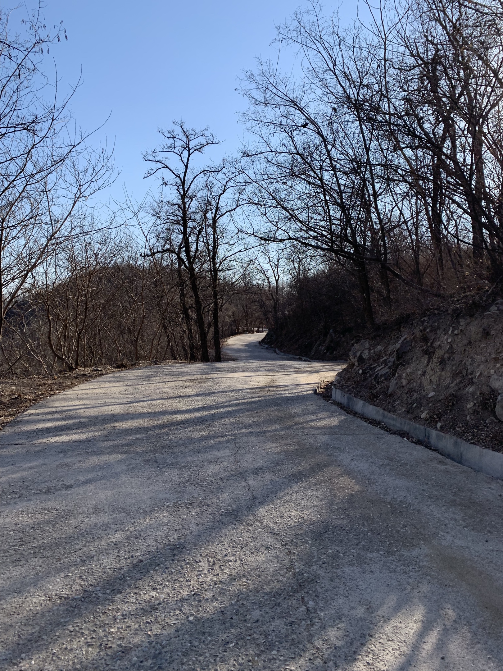 好汉坡的山顶出口是一条寂静的铺装路