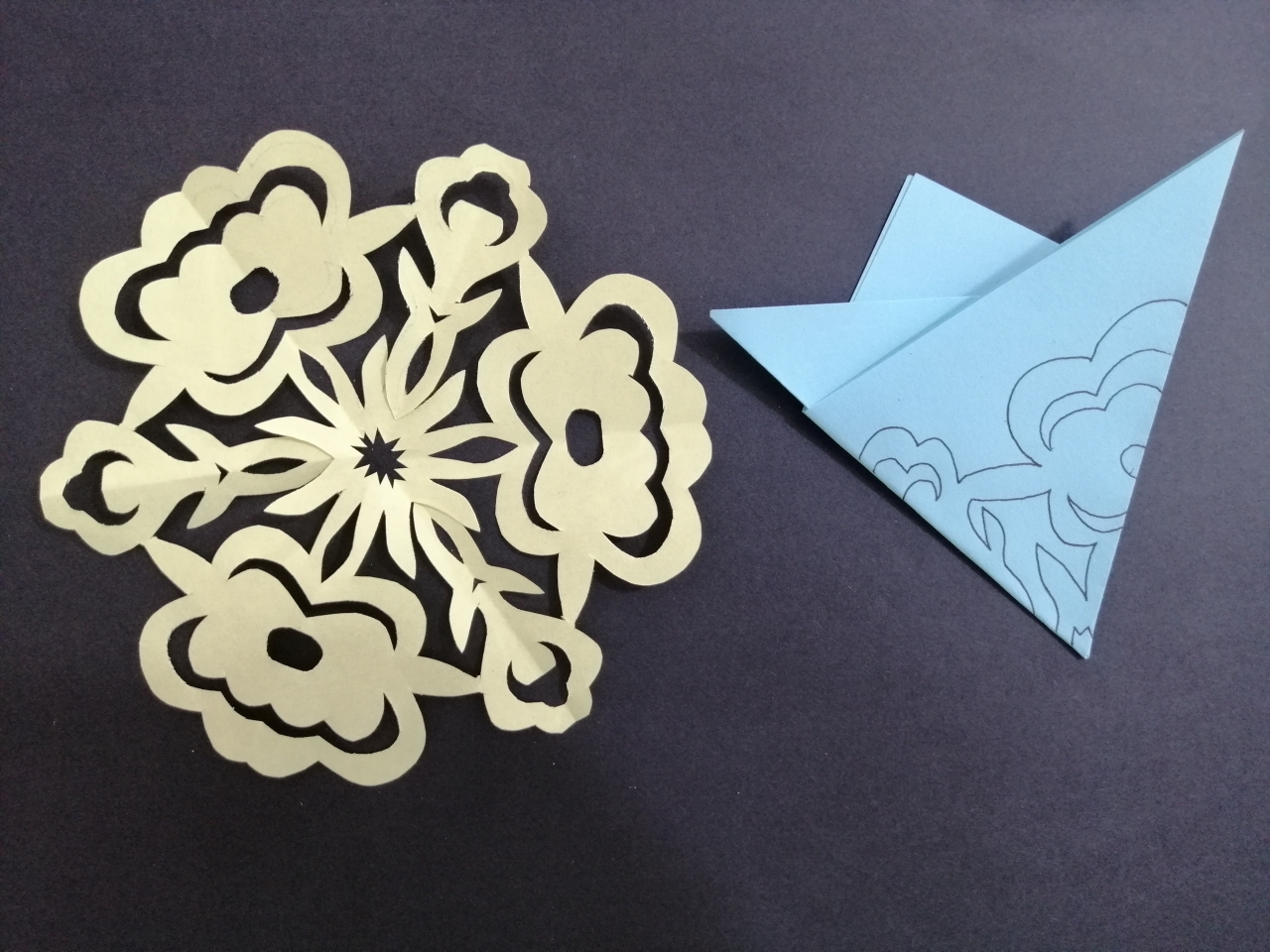 三折团花剪纸图案画法图片