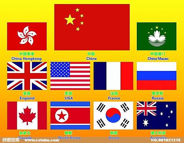在亚洲国家中,关注与我国陆上14个邻国与海上6个邻国的位置与国旗