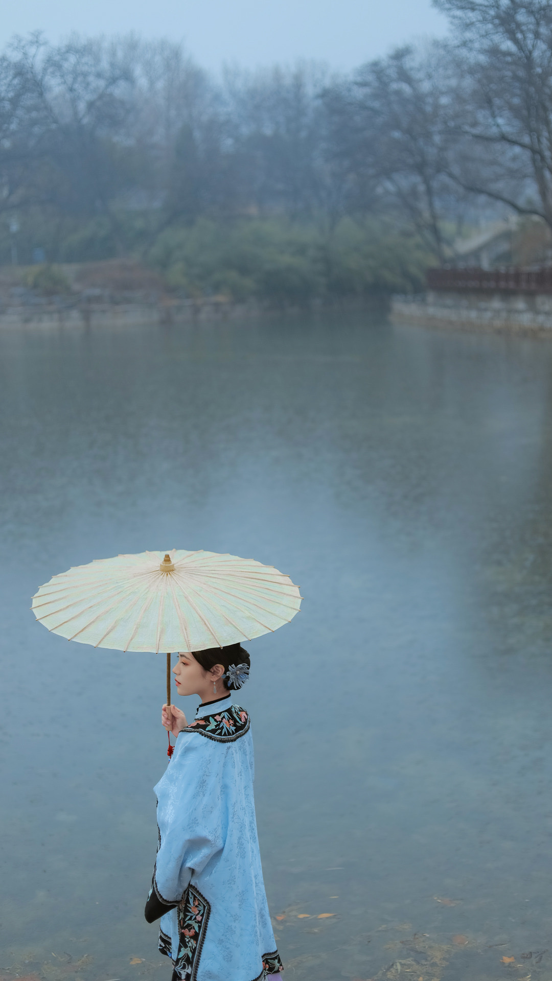 着江水的忧伤 我的心跌落诗经 月明楼上的木窗 灯火映着青花瓷的忧伤