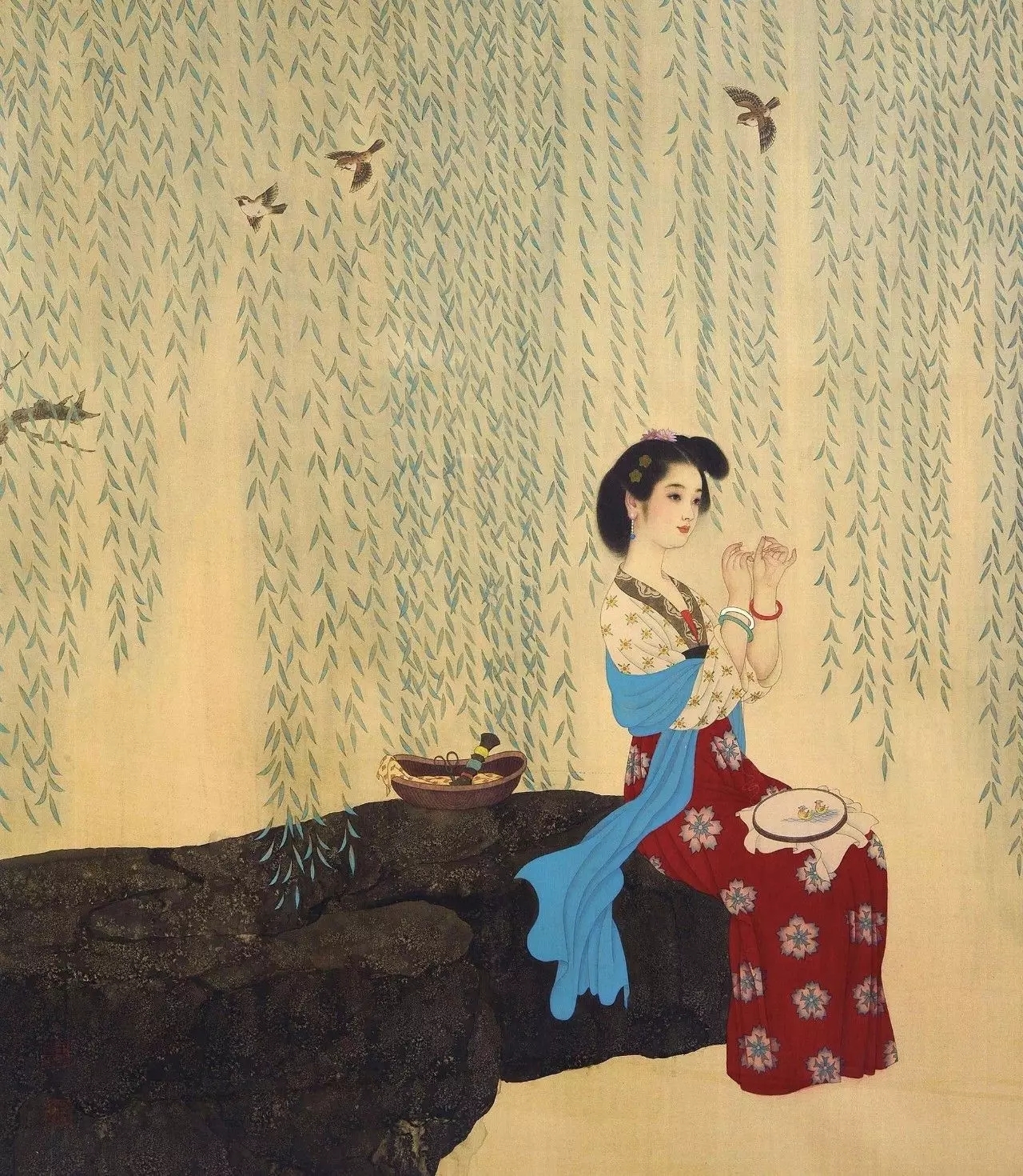 工笔仕女画人物优美,画面唯美,雅俗共赏