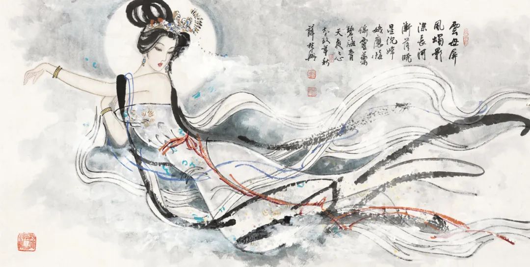 薛林兴 《嫦娥奔月》女神嫦娥,身体呈弹性弓形.