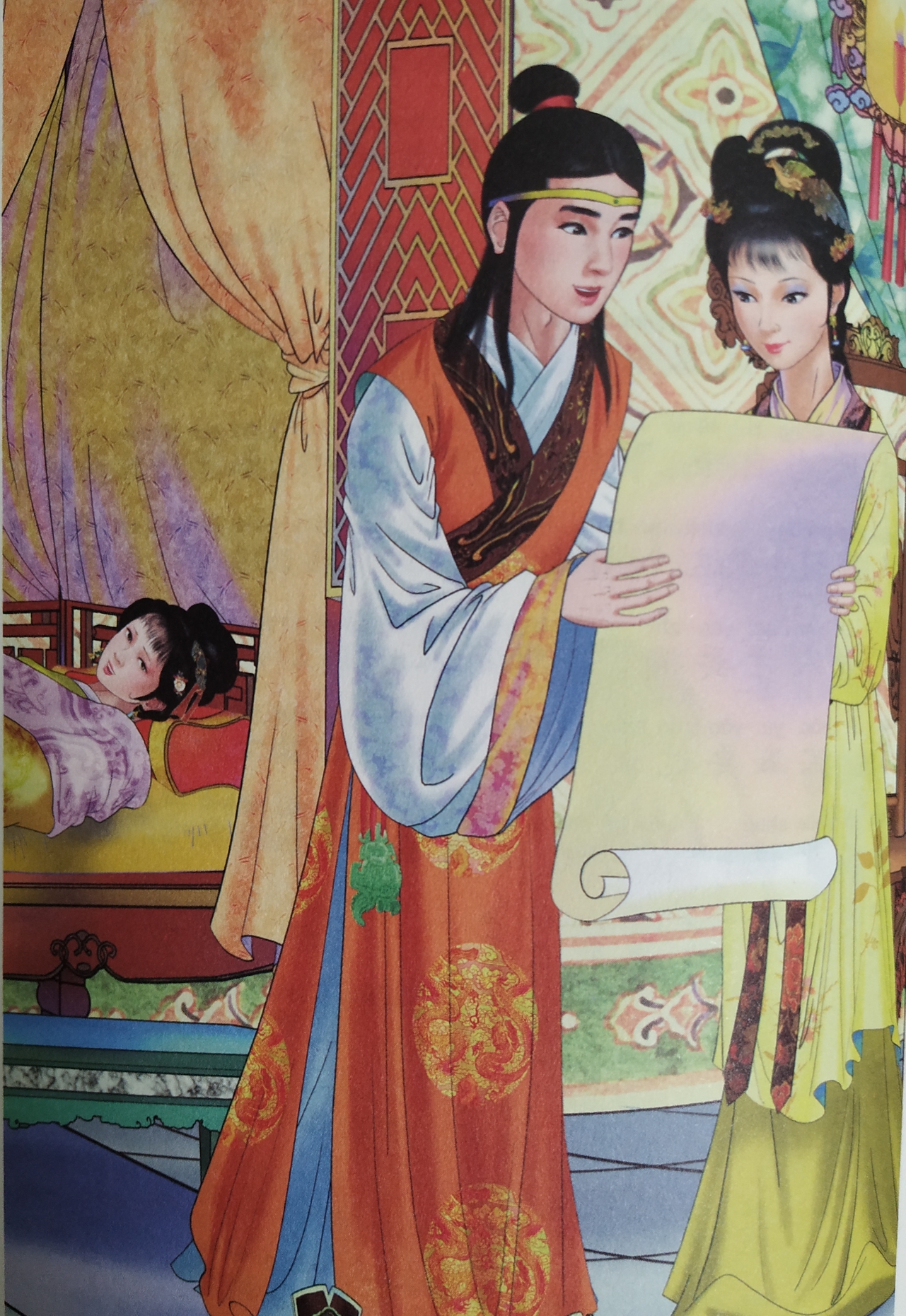 宝玉和宝钗看了黛玉写的诗稿,赞不绝口.