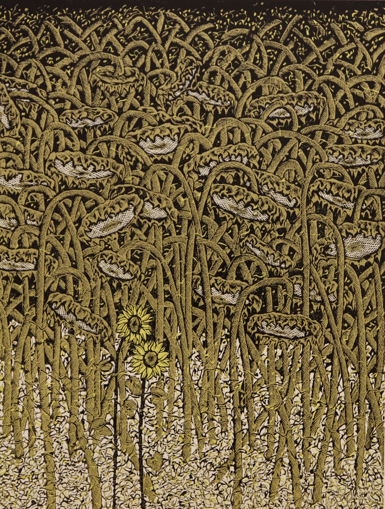 《葵簇》绝版套色木刻26x30cm 2018年