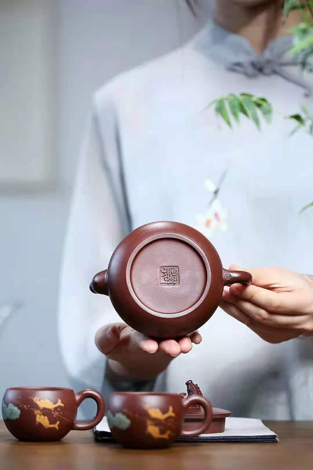 许良平全手制作1壶2杯紫砂茶具套组