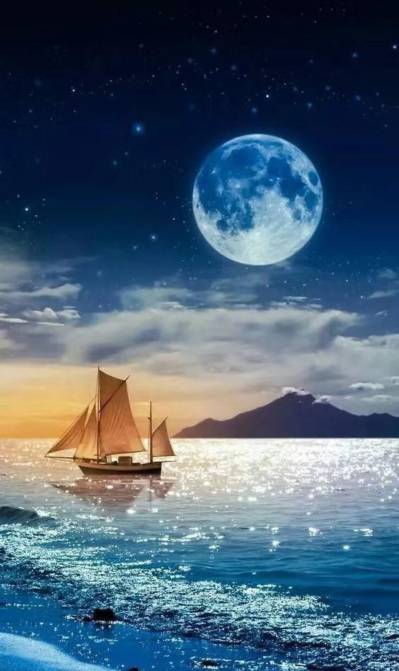 寒月苍白如冰屑,满月如金币,我见过千般的月亮,在广阔的大洋之中潮汐