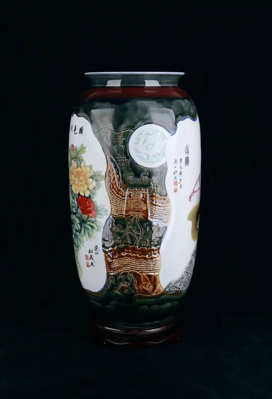 张松茂大师作品《出塞牡丹》富贵瓶景德镇陶瓷瓶