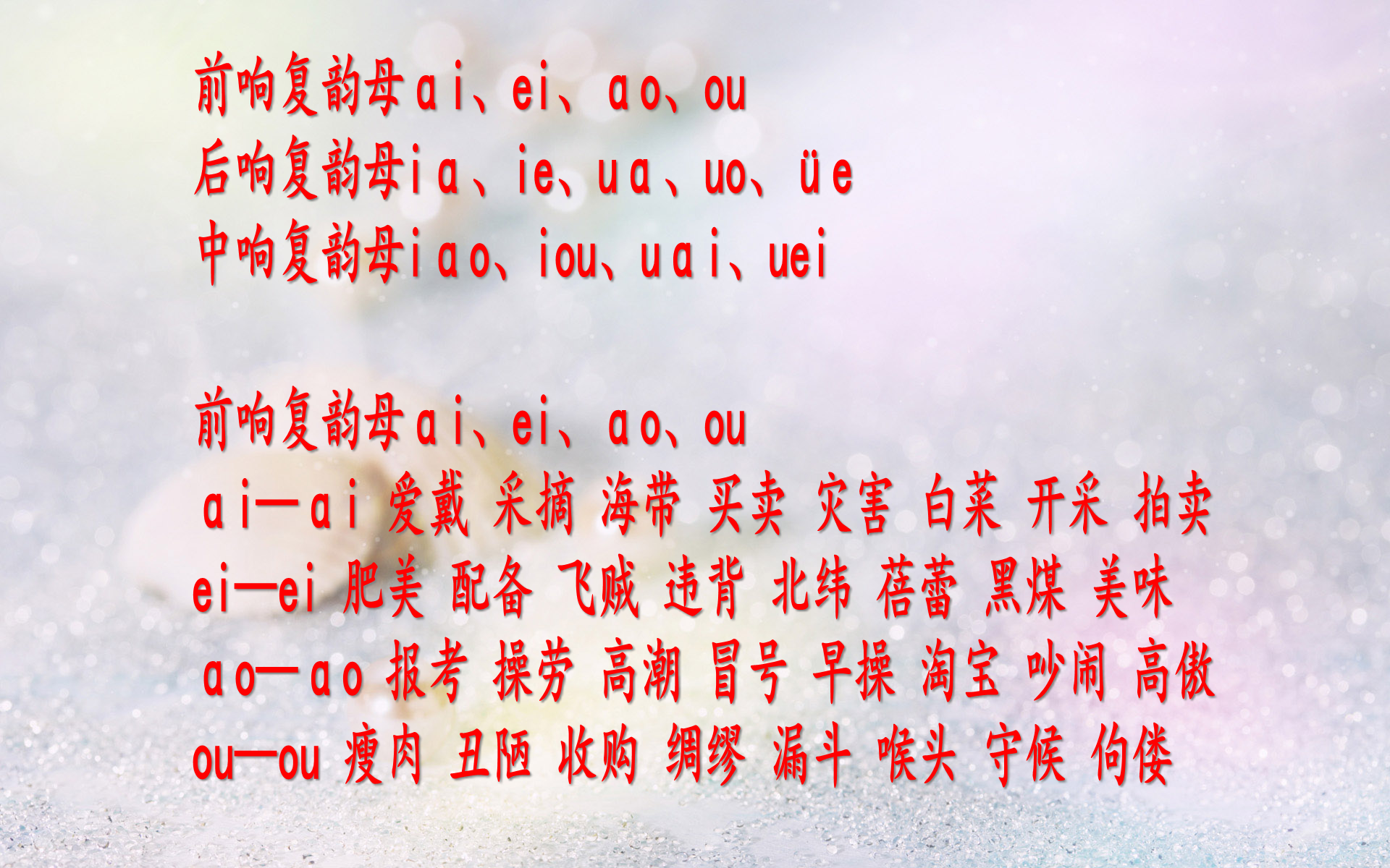 清清楚楚普通话前响中响后响复韵母