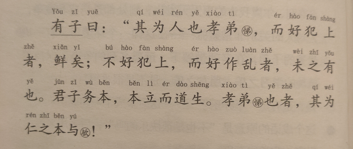 有子曰:其为人也孝悌,而好犯上者,鲜矣.