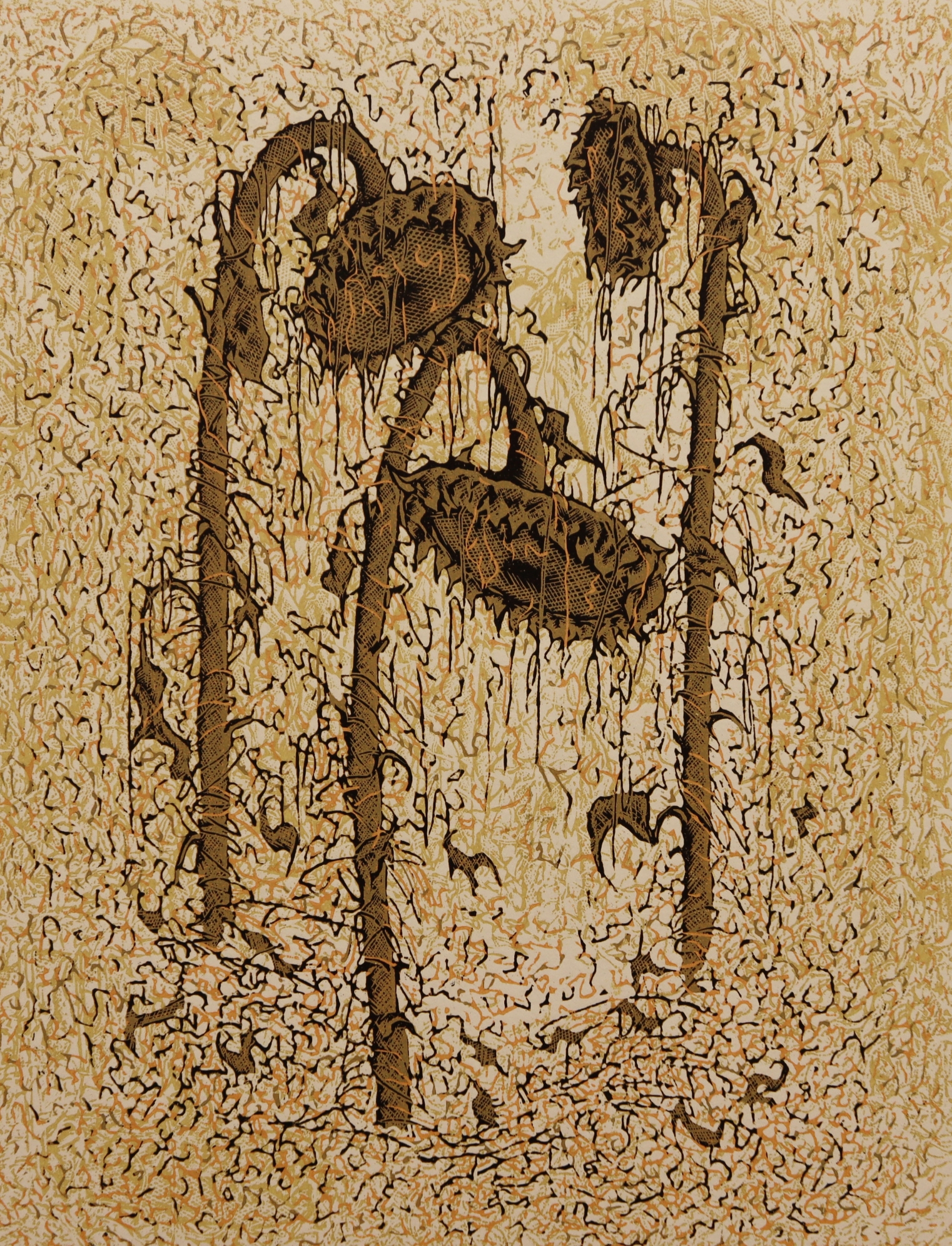 《葵簇》绝版套色木刻26x30cm 2018年