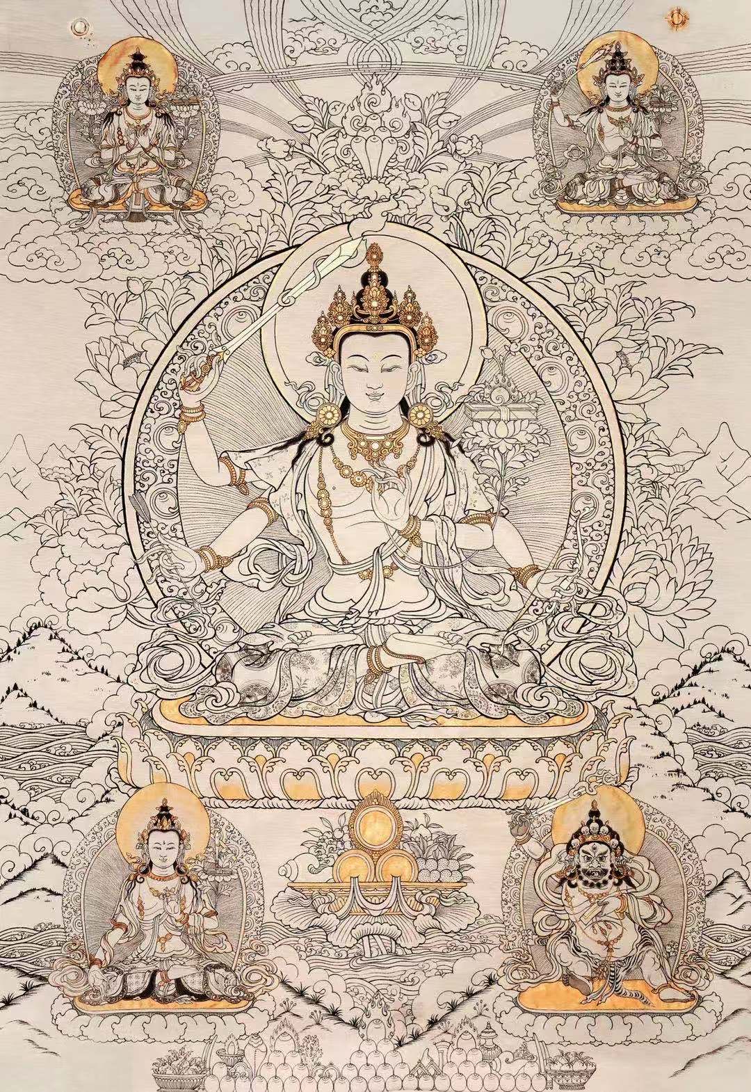 灵谷山房工笔手绘佛像系列课程第4期文殊菩萨像