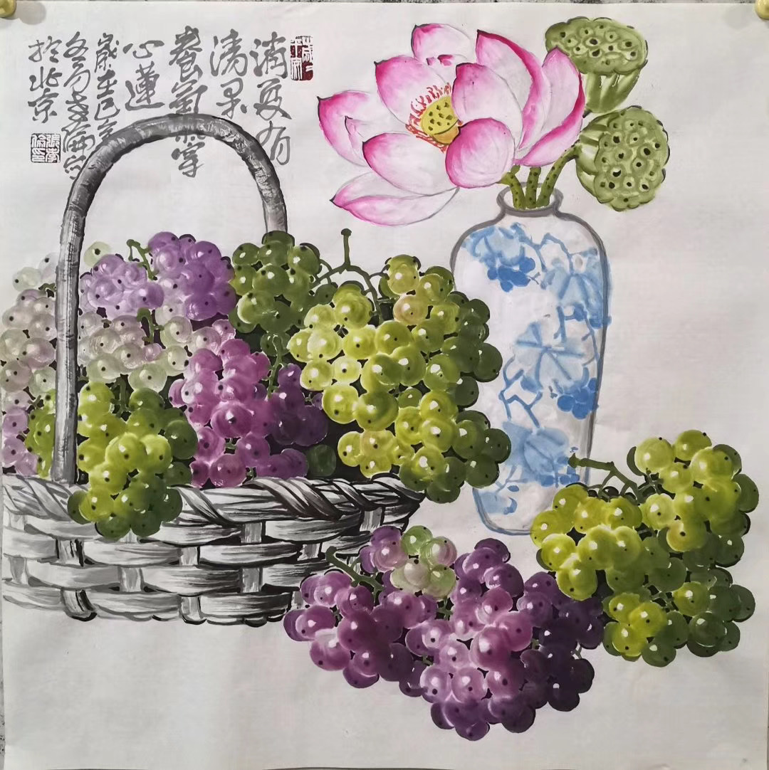 张孝伦国画写意葡萄如此晶莹剔透的葡萄你不想来一串吗