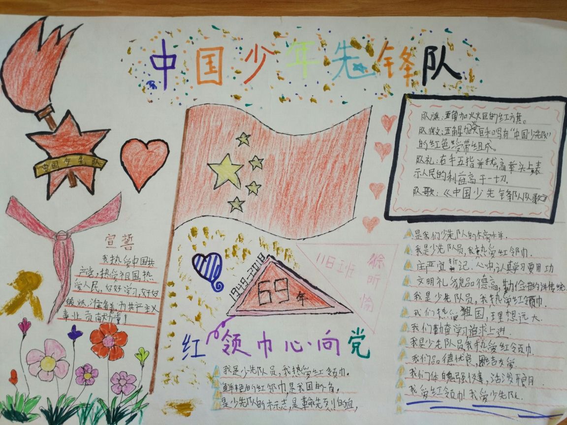 118班承担学校手抄报建队69周年争做新时代好队员集结在星星火炬下