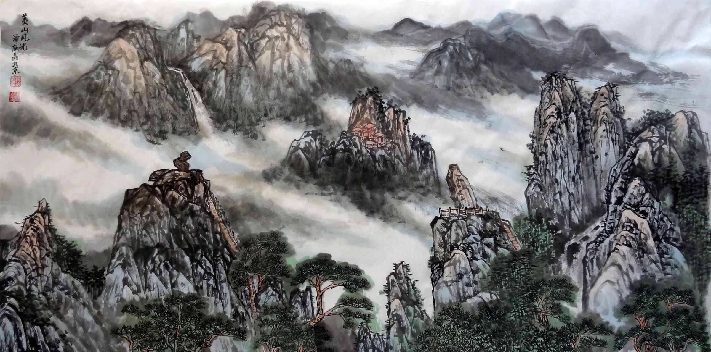 喜春潮澎湃,三江溢韵;秋阳晅曜,五岳腾芳.